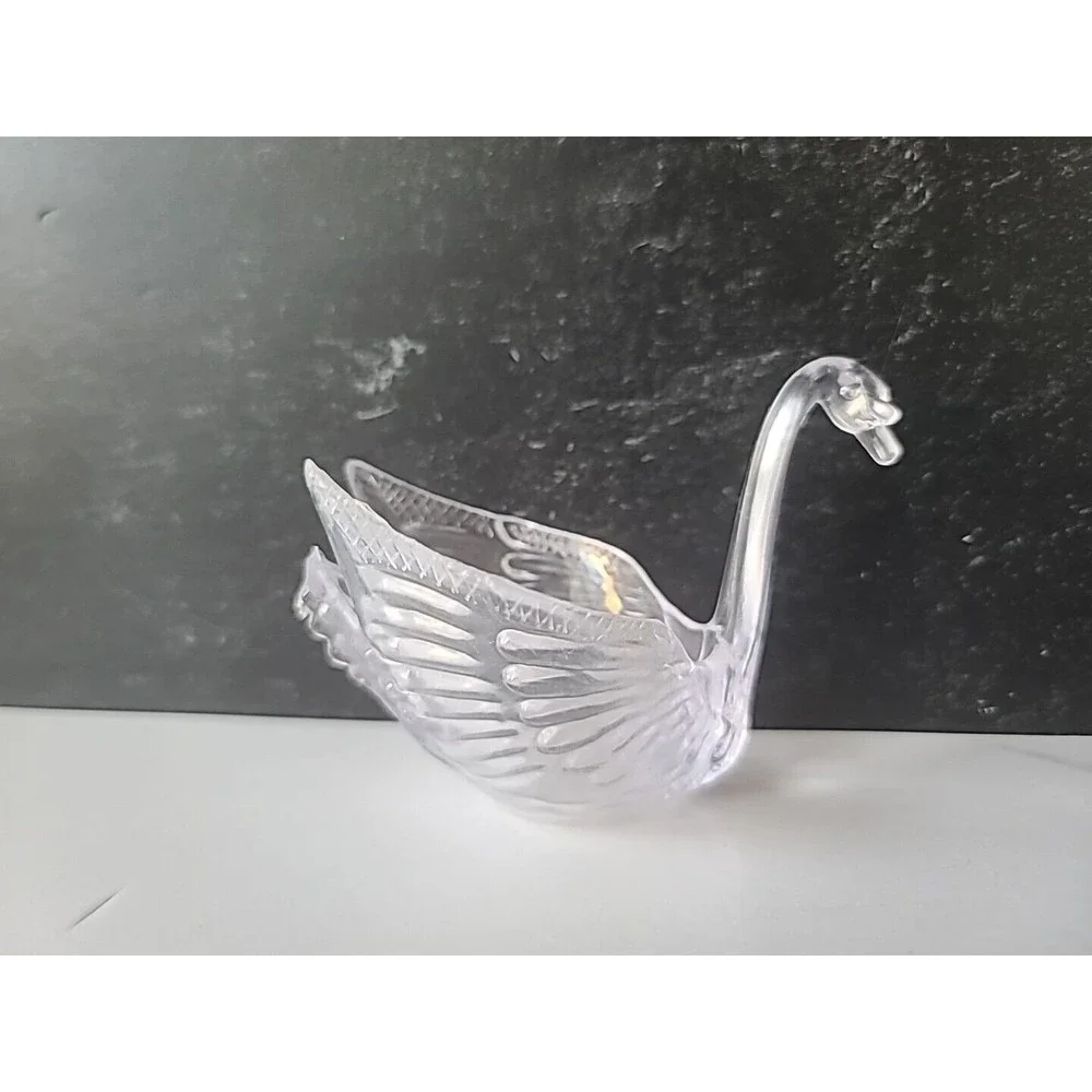 Vintage 60's Collectible Clear Plastic Swan Decorative Figurine Trinket Holder